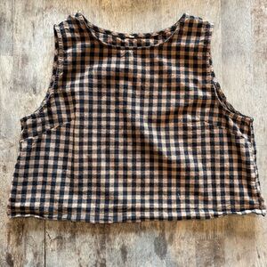 TAN AND BLACK CHECKERED/PLAID RAYON CROPPED TANK